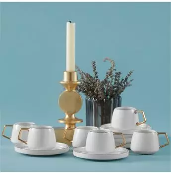 Karaca Saturn Gold T&uuml;rkische Kaffeetassen-Set 6 Personen, Porzellan, wei&szlig;gold (153.03.07.8417)