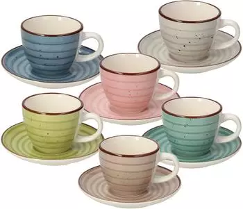 Tognana Urban Pastel Kaffeetassen-Set mit Untertassen, 6 Stück, mehrfarbig (LS18501M228A)