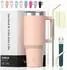 LuxusKollektion Thermobecher 591ml Edelstahl doppelwandig mit Griff und Strohhalm, pink