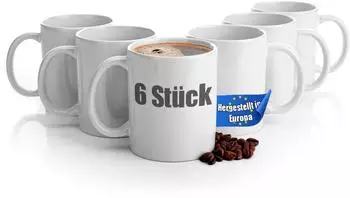 BigDean Kaffeebecher-Set 6-tlg., wei&szlig;, 300ml, Porzellan