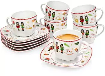 S&auml;nger Bilgola Nussknacker Kaffeetassen-Set mit Untertasse, Porzellan, 12-tlg., 175ml