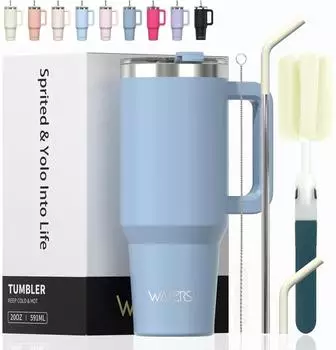 LuxusKollektion Thermobecher mit Strohhalm und Griff, Edelstahl, smogblau, 591ml