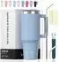 LuxusKollektion Thermobecher mit Strohhalm und Griff, Edelstahl, smogblau, 591ml