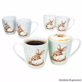 Ritzenhoff & Breker Bunny Kaffeebecher 6er-Set, Porzellan, 300ml, wei&szlig;/gr&uuml;n/blau
