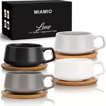 MiaMio Luxe Cappuccinotassen-Set 4er, Keramik, steingrau, 280ml