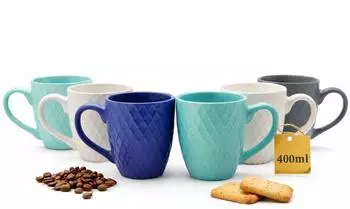 BigDean Kaffeebecher 6er-Set 400ml Steingut Waffeldesign