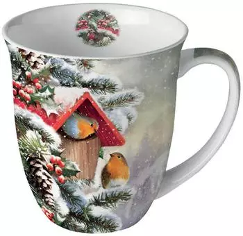 Ambiente Tasse Rotkehlchen-Wintermotiv, Porzellan, 0,4l (38419100)