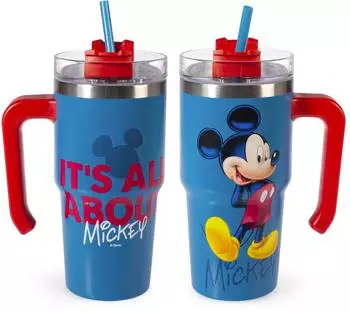 H+H Mickey All About Thermobecher mit Strohhalm, Edelstahl, 0,6L (9024811)