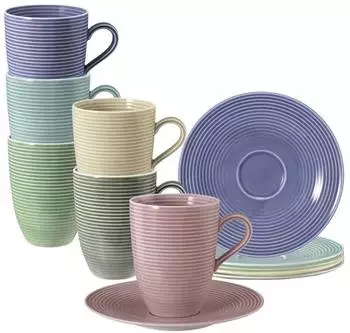 Seltmann Weiden Beat Color Glaze Henkelbecher mit Untertassen 350ml, 6er-Set