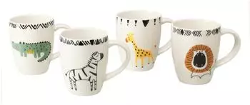 CreaTable Safari Kaffeebecher-Set 4-tlg., Steinzeug, bunt (25050)