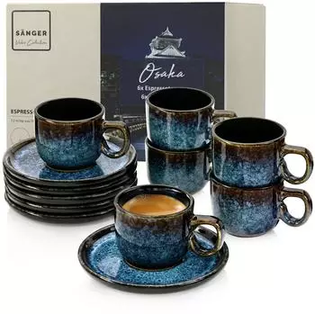 S&auml;nger Osaka Espressotassen-Set Steingut, blau, 12-teilig (80ml)