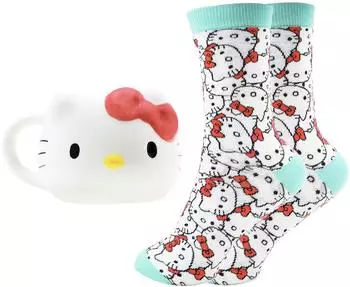 Blue Sky Studios Hello Kitty 3D-Tassen- & Socken-Geschenkset, 350ml Porzellan, Gr. 37-40