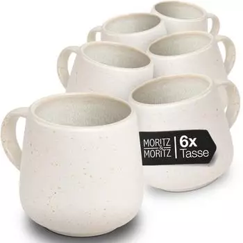 Moritz & Moritz Solid Uni Kaffeetassen-Set 6tlg. Steingut, creme (5818)