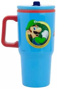 Stor Super Mario Bros doppelwandige Stahltasse mit Deckel & Trinkt&uuml;lle 640ml (81470)