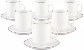 Seltmann Weiden Sento Home Pure Lines Kaffeebecher mit Untertasse, Porzellan, Cocoa Brown, 400ml, 6er-Set