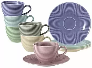 Seltmann Weiden Beat Color Glaze Kaffeetassen mit Untertassen, Porzellan, 6er Set