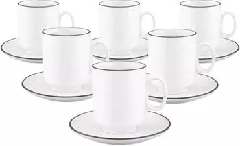 Seltmann Weiden Sento Home Pure Lines Kaffeebecher mit Untertasse, Porzellan, Chocolate Brown, 400ml, 6er-Set