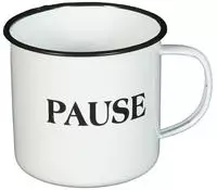 Ambiente Haus Tasse "Becher PAUSE aus Emaille in Antikwei&szlig;"