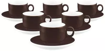 Seltmann Weiden Sento Home Pure Colors Espressotassen mit Untertassen 6er Set, Chocolate Brown, 80ml