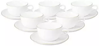 Seltmann Weiden Liberty Goldrand Teetassen mit Untertassen, 280ml, 6er-Set (800002112807)