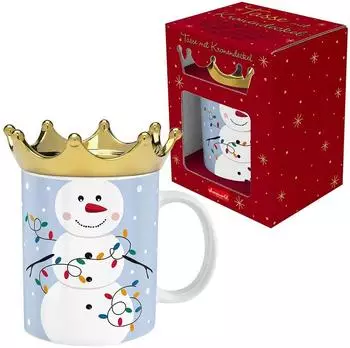 Sheepworld Tasse mit Kronendeckel Schneemann-Motiv, Porzellan, 35cl (51222)