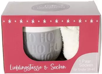 Boltze Jumbo-Tasse "HoHo" Weihnachtsmotiv, Keramik, grau, 600ml