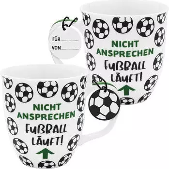 Sheepworld Kaffeebecher Nicht ansprechen, Fu&szlig;ball l&auml;uft 400ml (48221)