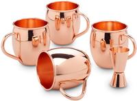 ECHTWERK Becher Kupferbecher Set, Au&szlig;enfl&auml;che Glatt, 4 Becher, 1 Messbecher, 500 ml