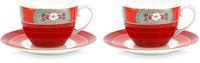 PiP Studio Blushing Birds Cappuccino-Tasse mit Untertasse 280 ml Red (2er-Set)