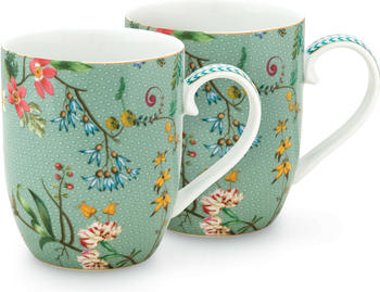 PiP Studio Jolie Flowers Blue Becher mit Henkel klein 145ml (2er Set)
