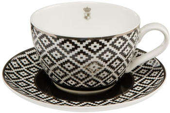 Goebel-Kunststoffe Château Schwarz-Weiß Diamonds Teetasse mit Untertasse Maja Prinzessin Von Hohenzollern Porzellan 27050061