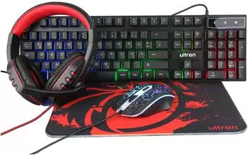 Ultron HAWK Gaming Set 4in1 (Tastatur, Maus, Headset und Mauspad) schwarz (303150)