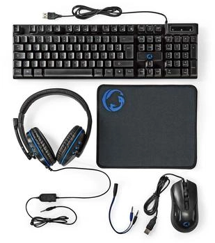 Nedis Gaming Combo Kit 5-in-1 Tastatur, Maus, Mauspad, Headset und Konverterkabel QWERTY US Layout Schwarz (GCK51110BKUS)