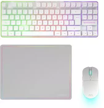 Mars Gaming MCPWTKL kabelloses Gaming-Combo TKL FRGB, RGB-Maus 3200DPI, Mauspad 360x260mm, wei&szlig; (MCPWTKL)