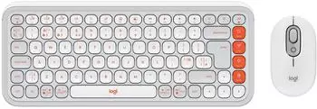 Logitech POP ICON COMBO Kabelloses Tastatur- & Maus-Set, Bluetooth, Off White/Orange (920-013113)