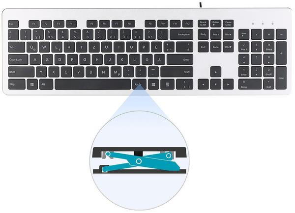 GeneralKeys USB-Voll-Tastatur, Super-Slim mit Scissor-Tasten, Ziffernblock, flach (Tastatur mit deutschem Tastaturlayout)