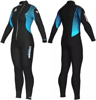 Cressi Velvet Lady Einteiliger Neoprenanzug 3mm mit Diagonalem Frontreißverschluss schwarz/türkis