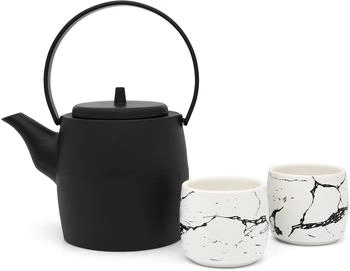 Bredemeijer Kobe Teekannen Geschenk-Set Gusseisen schwarz 1,2 L mit 2 Porzellan-Bechern (153014)