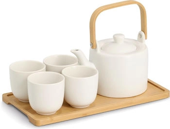 Zeller Teekanne, Teeset 6-teilig Steingut Bambus &oslash; 12x11.5 cm/4x &oslash; 7x7 cm (0.70 l)