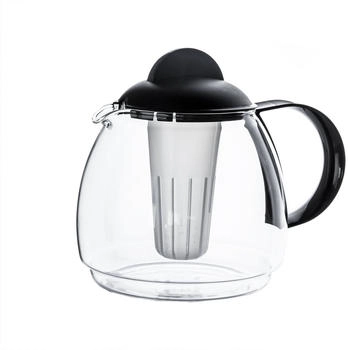 Boral Trendglas Jena Teekrug 1,8 L, mit Sieb, schwarzem Griff und Deckel