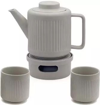 Bredemeijer Teekannen 1,2l mit Edelstahl Teesieb Set mit Teebecher, Stövchen grau