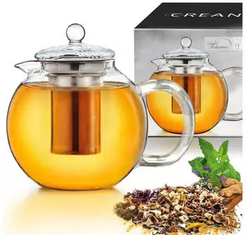 Creano Glasteekanne 1,7l mit Edelstahlsieb und Glasdeckel, 3-teilig (57)