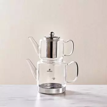 Karaca Dora Teekannen-Set Borosilikatglas Edelstahl-Teesieb 2L+1L XL (153.03.08.3329)