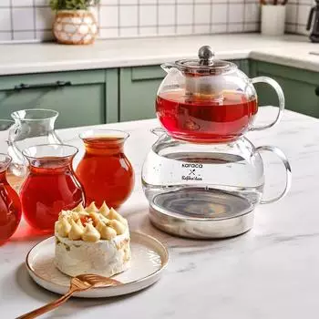 Karaca Refika Borosilikatglas-Teekannen-Set mit Edelstahl-Teesieb, 1,5L & 0,6L (1000002368001)