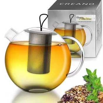 Creano Jumbo Teekanne aus Glas, 2,0l, Edelstahl-Sieb & Glasdeckel (215)