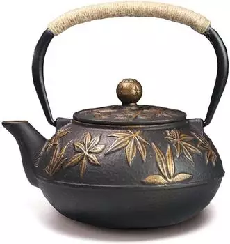 LuxusKollektion Gusseisen-Teekanne 800ml, gold, Ahornblätter-Motiv