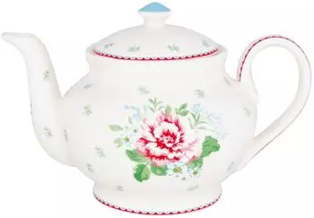 Greengate Alivia Teekanne rund, Porzellan, weiß, 1l