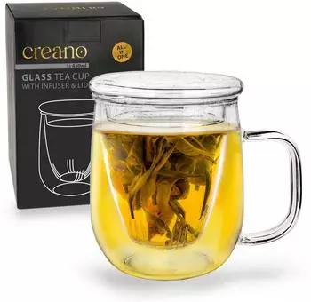 Creano Teeglas mit Glasfilter & Deckel, 450ml (680)
