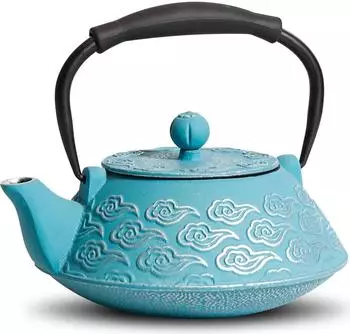 Teekanne Gusseisen-Teekanne mit Teesieb, Wolkenmuster, himmelblau, 800ml