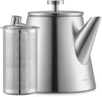 Silberthal Teekanne mit Siebeinsatz, doppelwandig, 1L, Edelstahl, silber (PA1668)